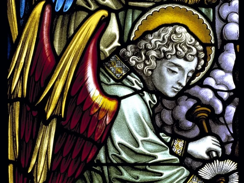 1867-Otto Mengelberg - Vetrata Frammento raffigurante i sette sacramenti con l'angelo della rappresentazione di Santa Lidwina